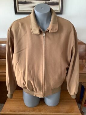 Vintage NORDSTROM Mens XL Wool BOMBER JACKET Coat Camel Brown Tan Hong Kong XL
